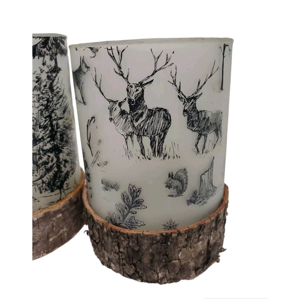 2 Debi Lilly Rustic Frosted Glass Bark Candle Holders Deer cabin decor - Picture 4 of 8